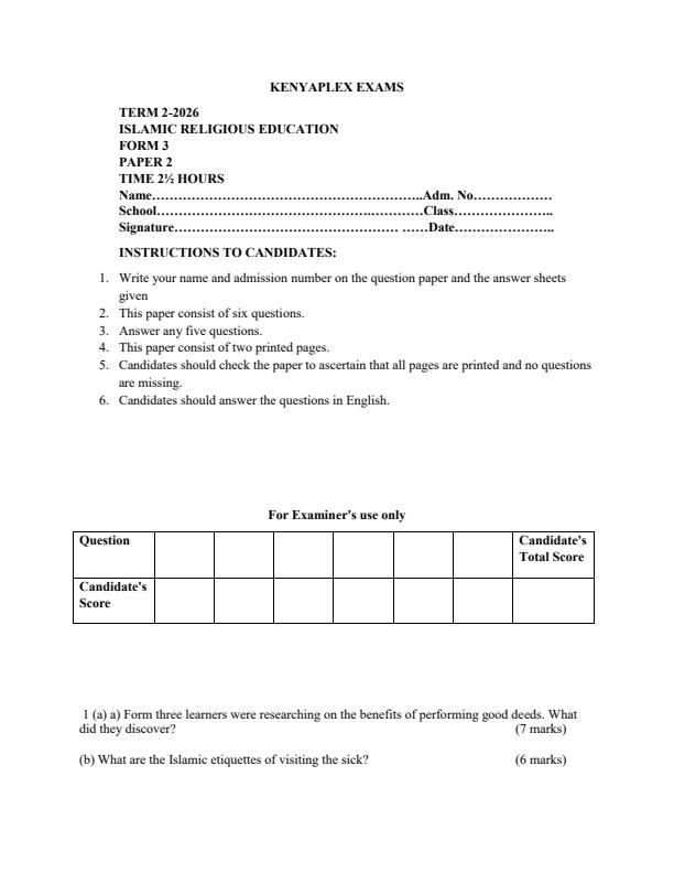 Preview page Form-3-Islamic-Religious-Education-Paper-2-End-Term-2-Exam-2026_6237_0.jpg