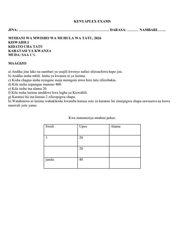Preview page Form-3-Kiswahili-Paper-1-End-Term-3-Exam-2026_6991_0.jpg