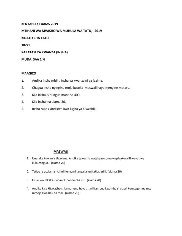 Preview page Form-3-Kiswahili-Paper-1-End-of-Term-3-Examination-2019_375_0.jpg