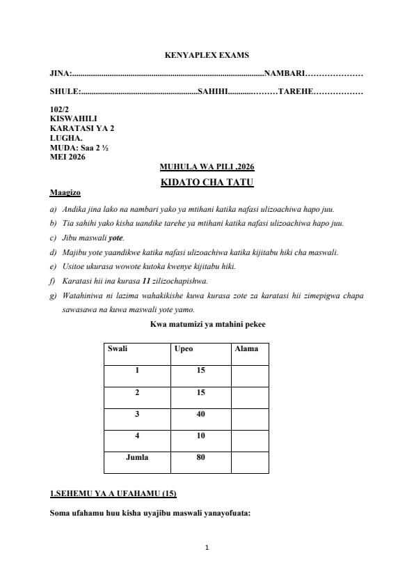 Preview page Form-3-Kiswahili-Paper-2-Term-2-Opener-Exam-2026_5719_0.jpg