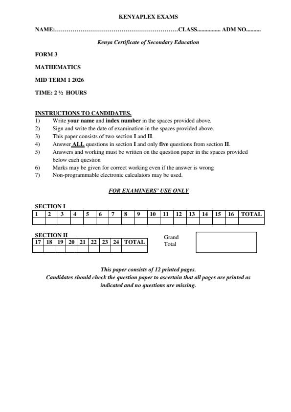 Preview page Form-3-Mathematics-Mid-Term-1-Exam-2026_5297_0.jpg