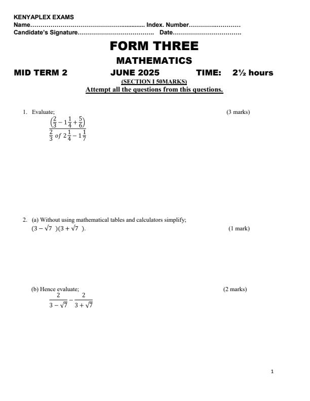 Preview page Form-3-Mathematics-Mid-Term-2-Exam-2025_4100_0.jpg