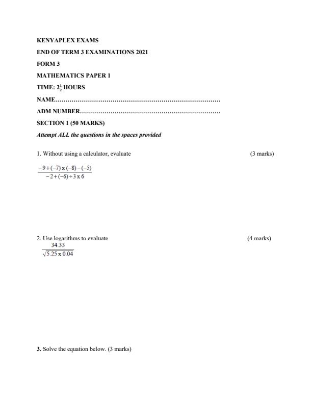 Preview page Form-3-Mathematics-Paper-1-End-of-Term-3-Examination-2021_831_0.jpg