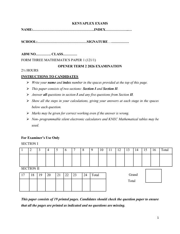 Preview page Form-3-Mathematics-Paper-1-Term-2-Opener-Exam-2026_5721_0.jpg
