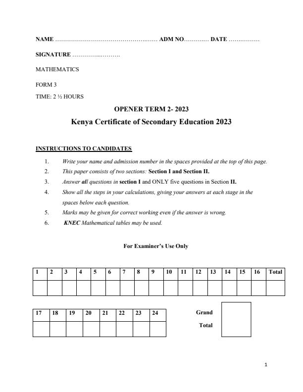 Preview page Form-3-Mathematics-Term-2-Opener-Exam-2023_1618_0.jpg