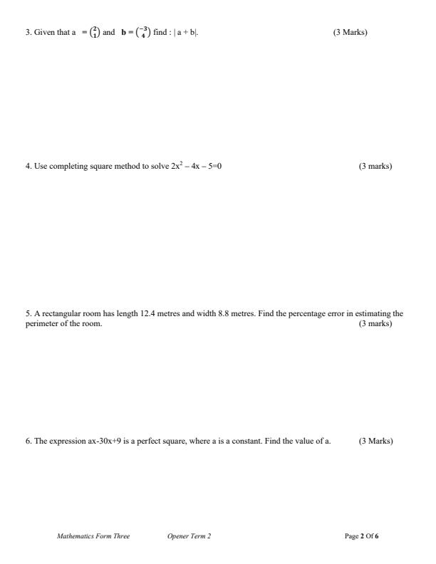 Preview page Form-3-Mathematics-Term-2-Opener-Exam-2025_3953_1.jpg