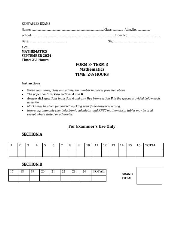 Preview page Form-3-Mathematics-Term-3-Opener-Exam-2024-Version-2_3102_0.jpg