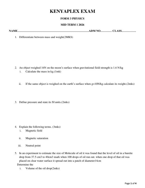 Preview page Form-3-Physics-Mid-Term-1-Exam-2026_5238_0.jpg