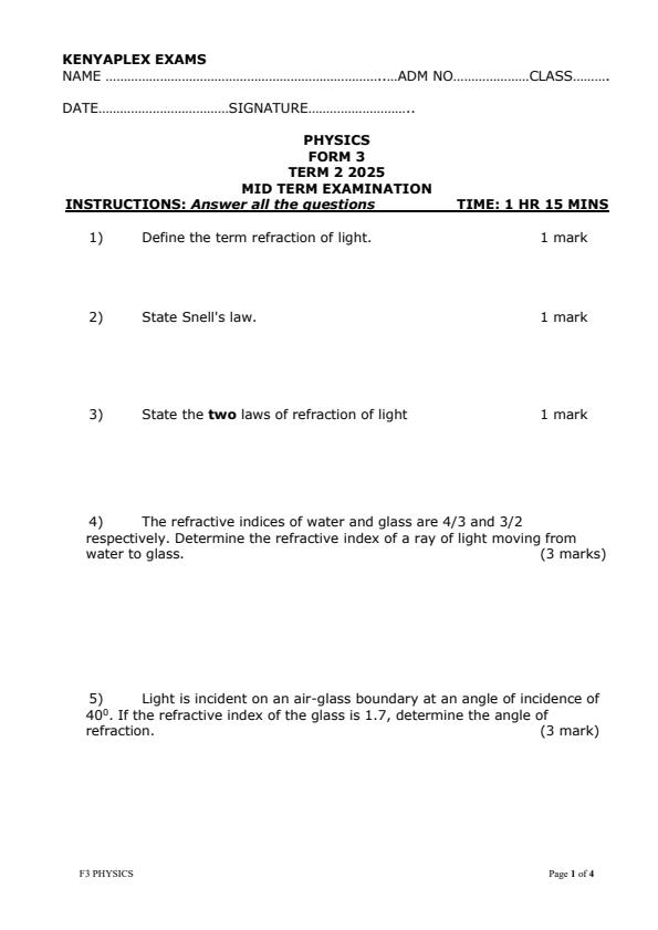 Preview page Form-3-Physics-Mid-Term-2-Exam-2025_4096_0.jpg
