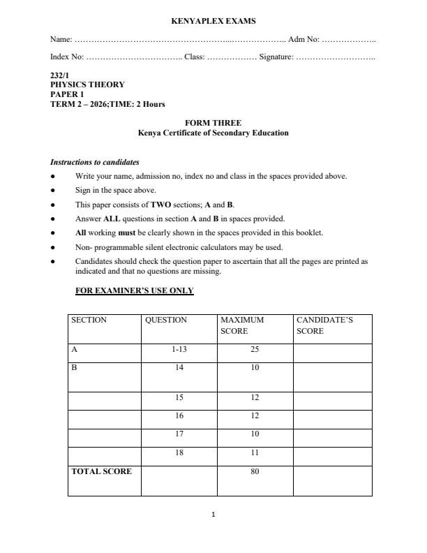 Preview page Form-3-Physics-Paper-1-End-Term-2-Exam-2026_6241_0.jpg