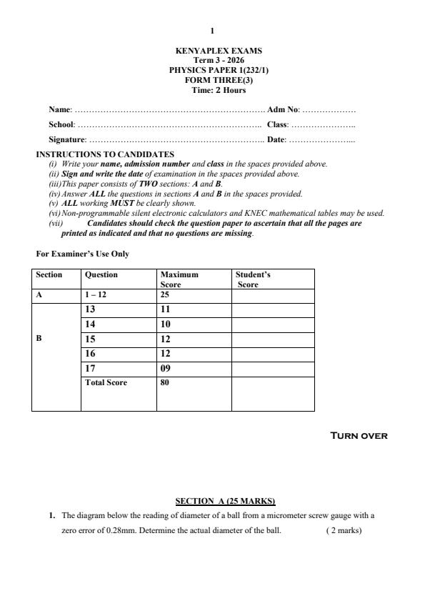 Preview page Form-3-Physics-Paper-1-End-Term-3-Exam-2026_6996_0.jpg