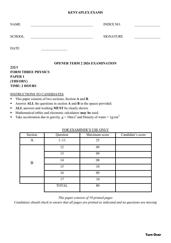 Preview page Form-3-Physics-Paper-1-Term-2-Opener-Exam-2026_5723_0.jpg