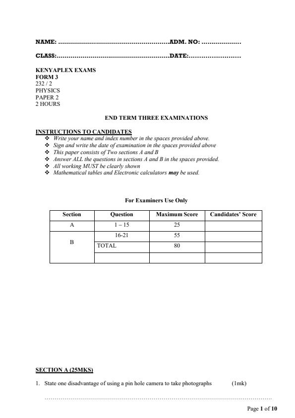 Preview page Form-3-Physics-Paper-2-End-of-Term-3-Examination-2021_847_0.jpg