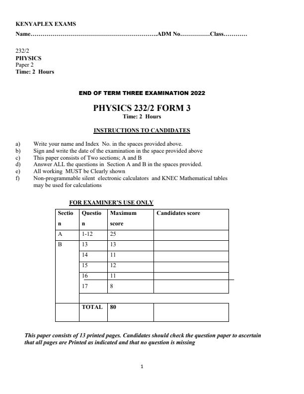Preview page Form-3-Physics-Paper-2-End-of-Term-3-Examination-2022_1143_0.jpg