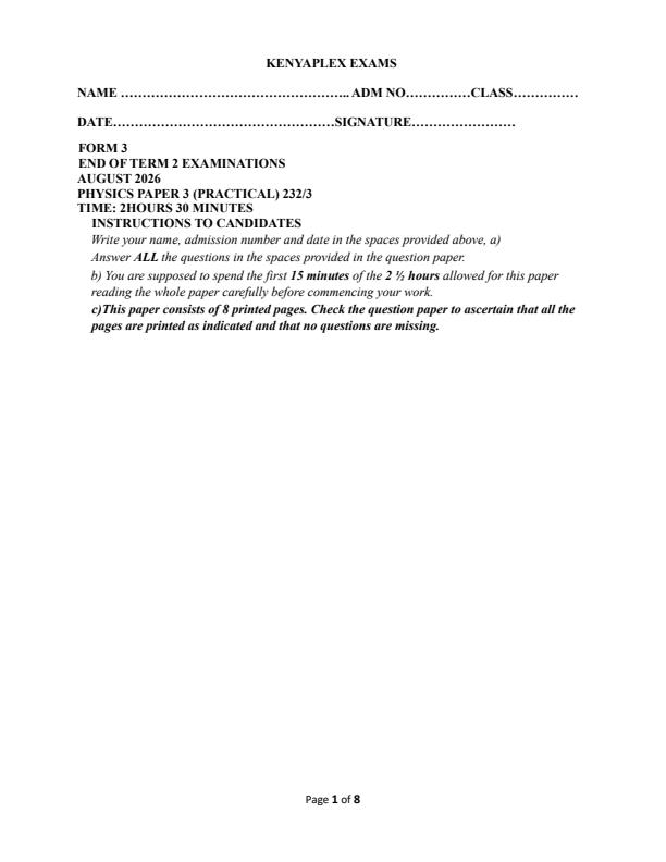 Preview page Form-3-Physics-Paper-3-End-Term-2-Exam-2026_6416_0.jpg