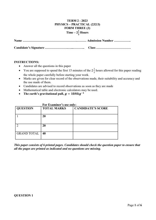 Preview page Form-3-Physics-Paper-3-End-of-Term-2-Examination-2023_1780_0.jpg