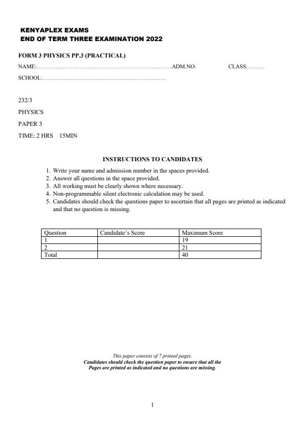 Preview page Form-3-Physics-Paper-3-End-of-Term-3-Examination-2022_1145_0.jpg
