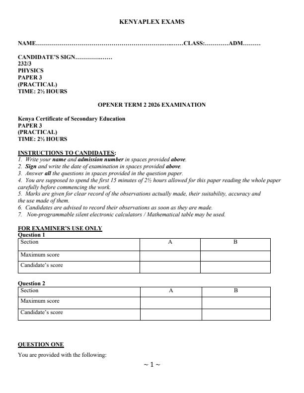 Preview page Form-3-Physics-Paper-3-Term-2-Opener-Exam-2026_5725_0.jpg