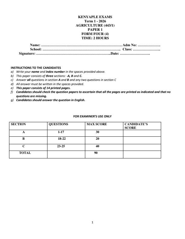 Preview page Form-4-Agriculture-Paper-1-End-Term-1-Exam-2026_5477_0.jpg