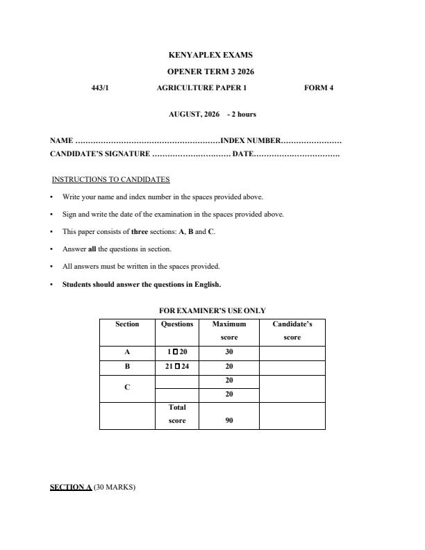 Preview page Form-4-Agriculture-Paper-1-Term-3-Opener-Exam-2026_6640_0.jpg