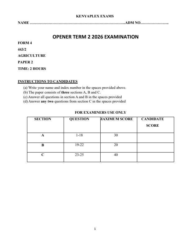 Preview page Form-4-Agriculture-Paper-2-Term-2-Opener-Exam-2026_5728_0.jpg