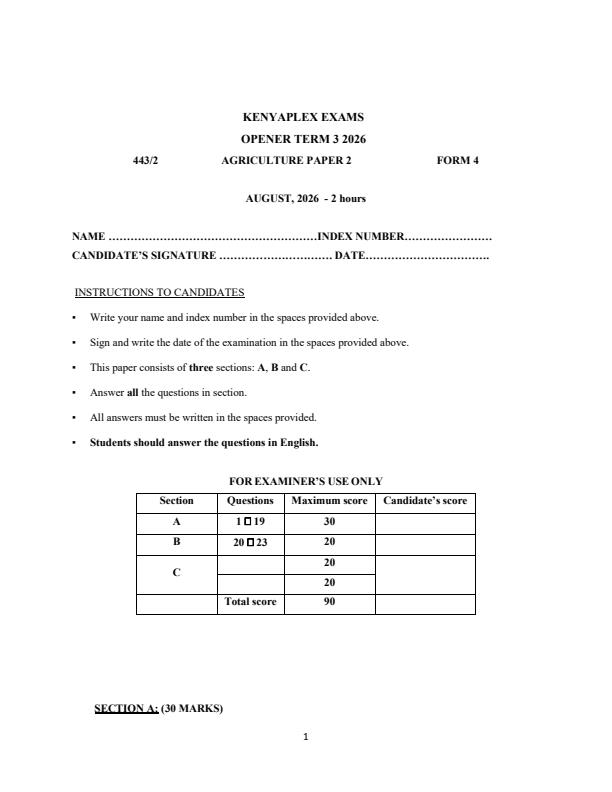Preview page Form-4-Agriculture-Paper-2-Term-3-Opener-Exam-2026_6641_0.jpg