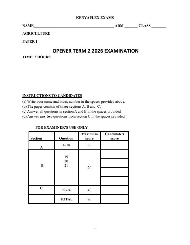 Preview page Form-4-Agriculture-Term-2-Opener-Exam-2026_5727_0.jpg