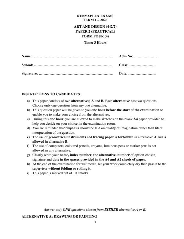 Preview page Form-4-Art-and-Design-Paper-2-End-Term-1-Exam-2026_5480_0.jpg