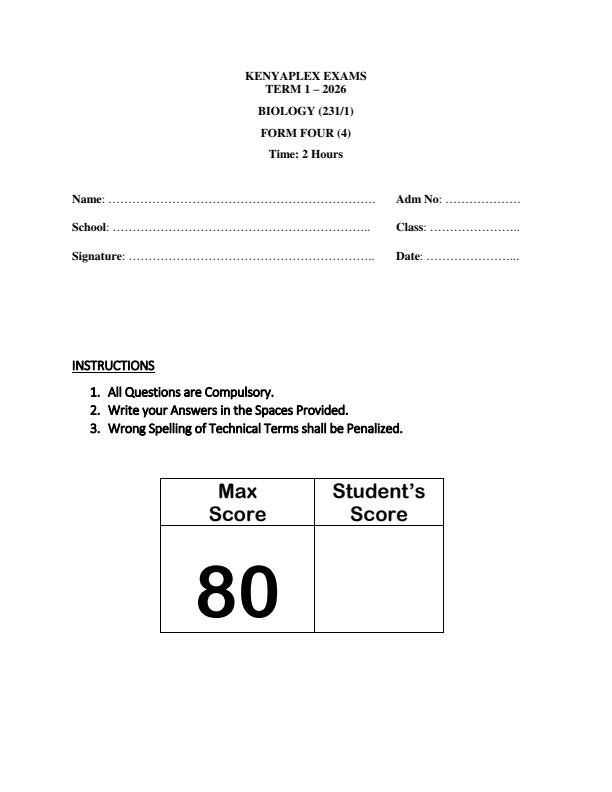 Preview page Form-4-Biology-Paper-1-End-Term-1-Exam-2026_5481_0.jpg