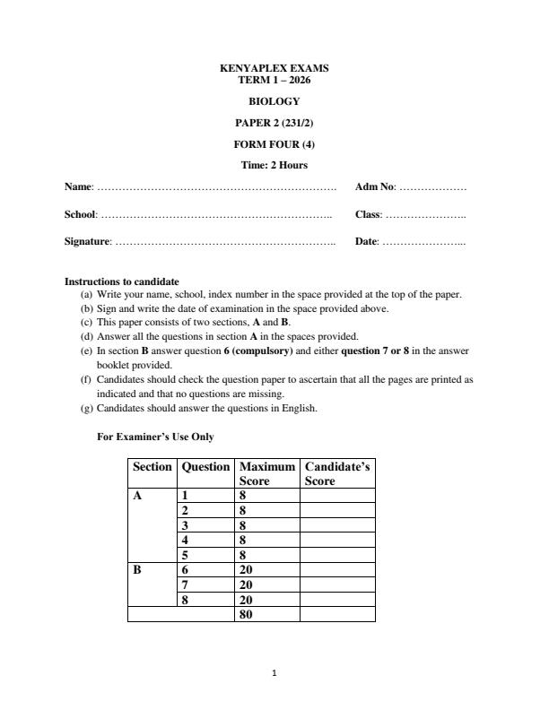 Preview page Form-4-Biology-Paper-2-End-Term-1-Exam-2026_5482_0.jpg