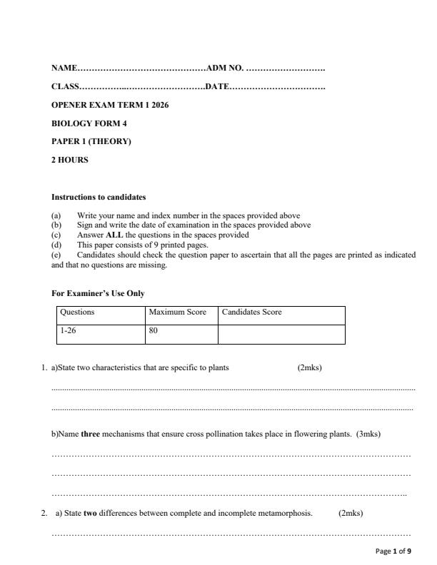 Preview page Form-4-Biology-Term-1-Opener-Exam-2026_4903_0.jpg