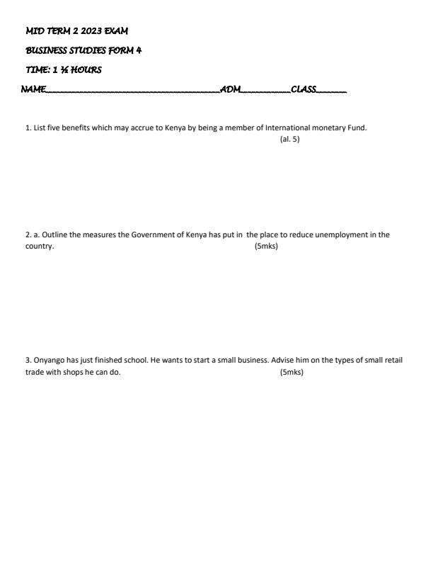 Preview page Form-4-Business-Studies-Mid-Term-2-Exam-2023_1688_0.jpg