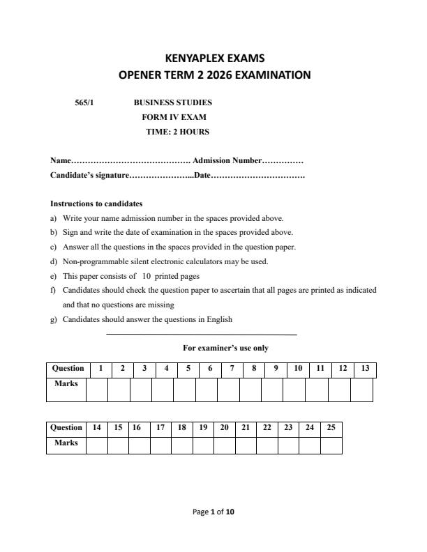 Preview page Form-4-Business-Studies-Paper-1-Term-2-Opener-Exam-2026_5732_0.jpg
