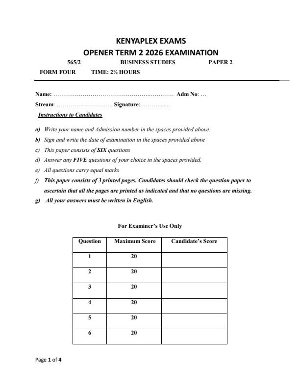 Preview page Form-4-Business-Studies-Paper-2-Term-2-Opener-Exam-2026_5733_0.jpg