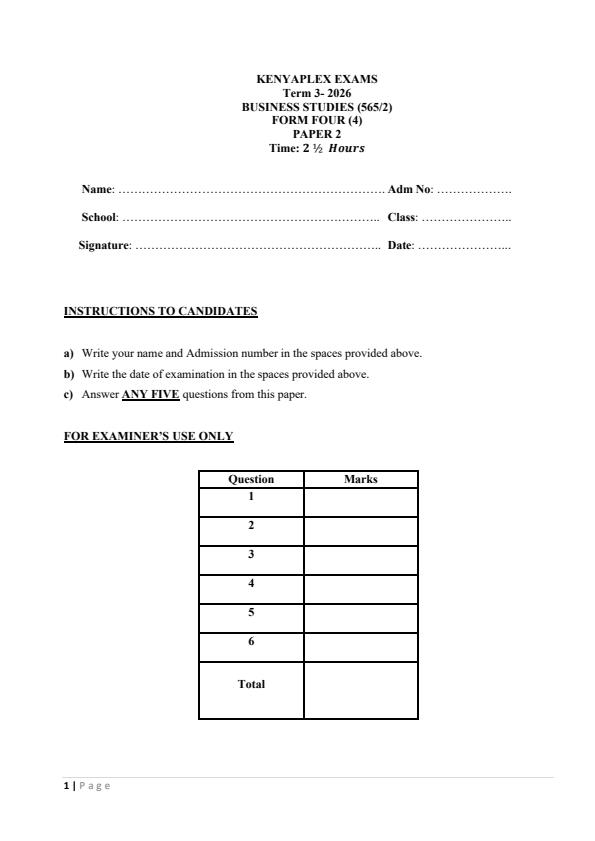 Preview page Form-4-Business-Studies-Paper-2-Term-3-Opener-Exam-2026_6646_0.jpg