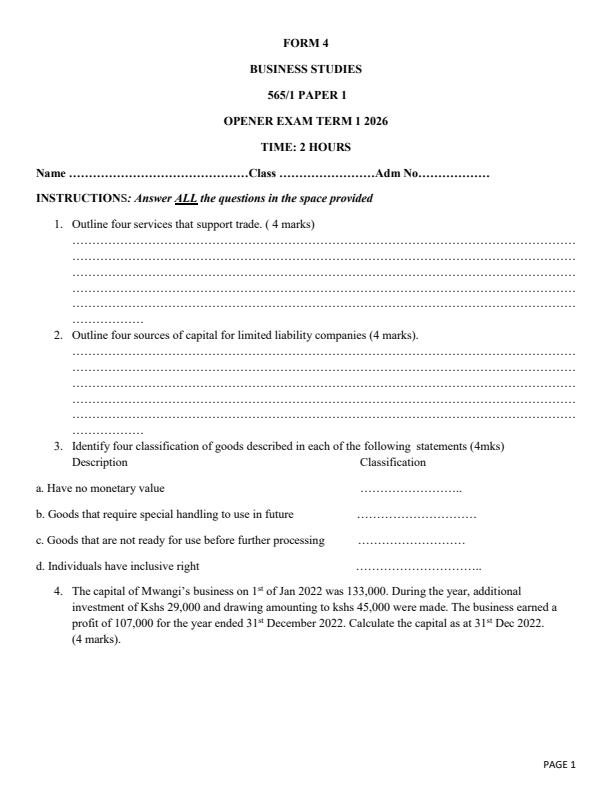 Preview page Form-4-Business-Studies-Term-1-Opener-Exam-2026_4904_0.jpg