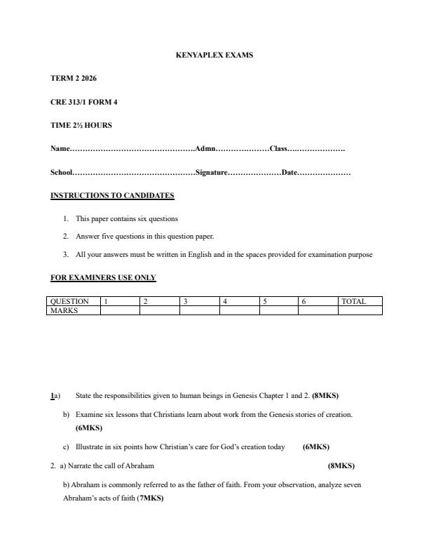 Preview page Form-4-CRE-Paper-1-Term-2-OPener-Exam-2026_5734_0.jpg