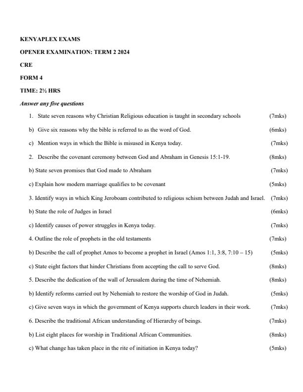 Preview page Form-4-CRE-Term-2-Opener-Exam-2024_2382_0.jpg