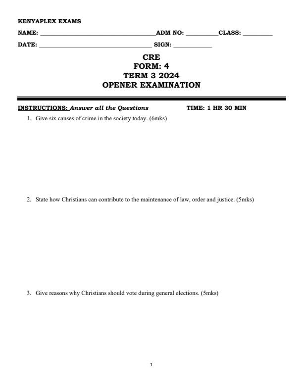 Preview page Form-4-CRE-Term-3-Opener-Exam-2024_3012_0.jpg