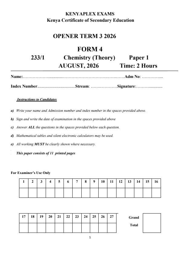 Preview page Form-4-Chemistry-Paper-1-Term-3-Opener-Exam-2026_6647_0.jpg