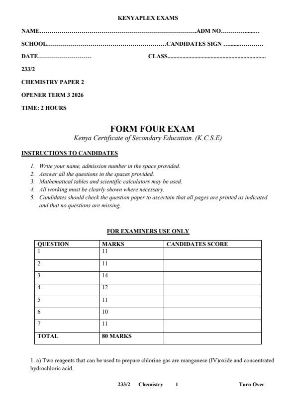 Preview page Form-4-Chemistry-Paper-2-Term-3-Opener-Exam-2026_6648_0.jpg