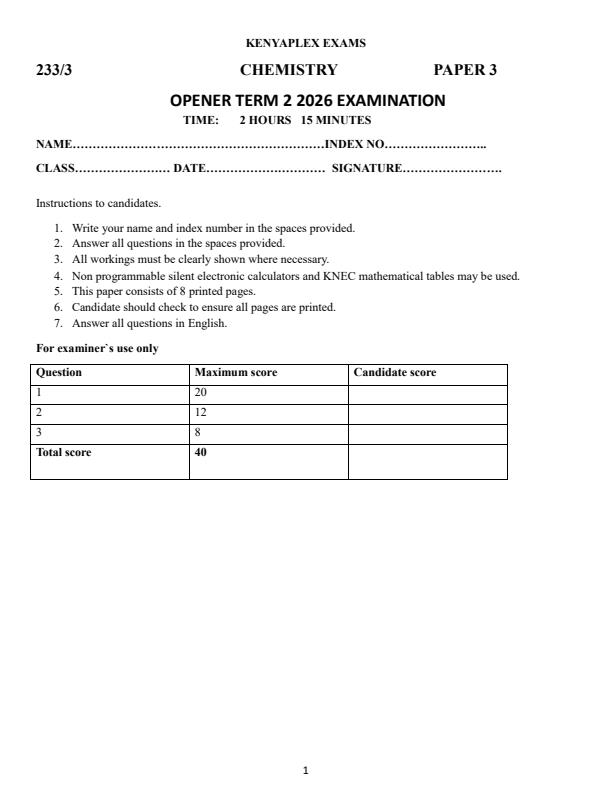 Preview page Form-4-Chemistry-Paper-3-Term-2-Opener-Exam-2026_5738_0.jpg