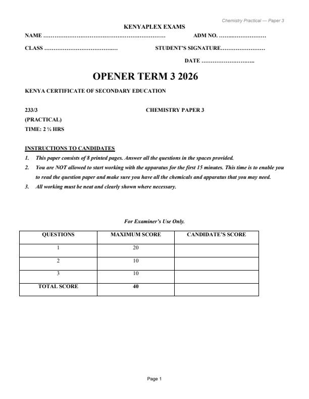 Preview page Form-4-Chemistry-Paper-3-Term-3-Opener-Exam-2026_6649_0.jpg