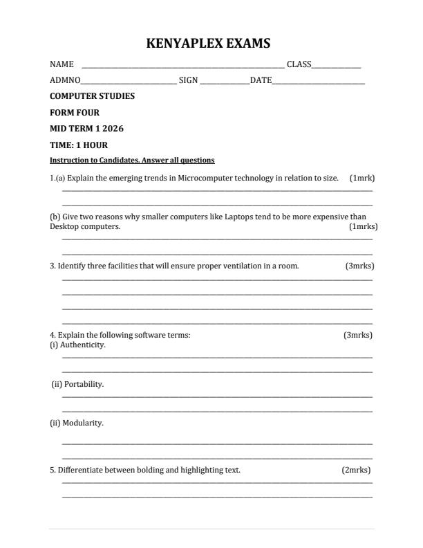 Preview page Form-4-Computer-Studies-Mid-Term-1-Exam-2026_5243_0.jpg