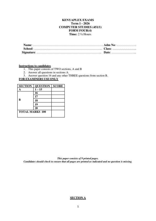 Preview page Form-4-Computer-Studies-Paper-1-End-Term-1-Exam-2026_5490_0.jpg
