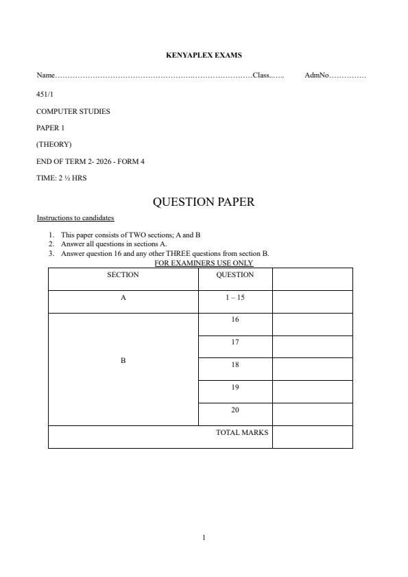 Preview page Form-4-Computer-Studies-Paper-1-End-Term-2-Exam-2026_6190_0.jpg