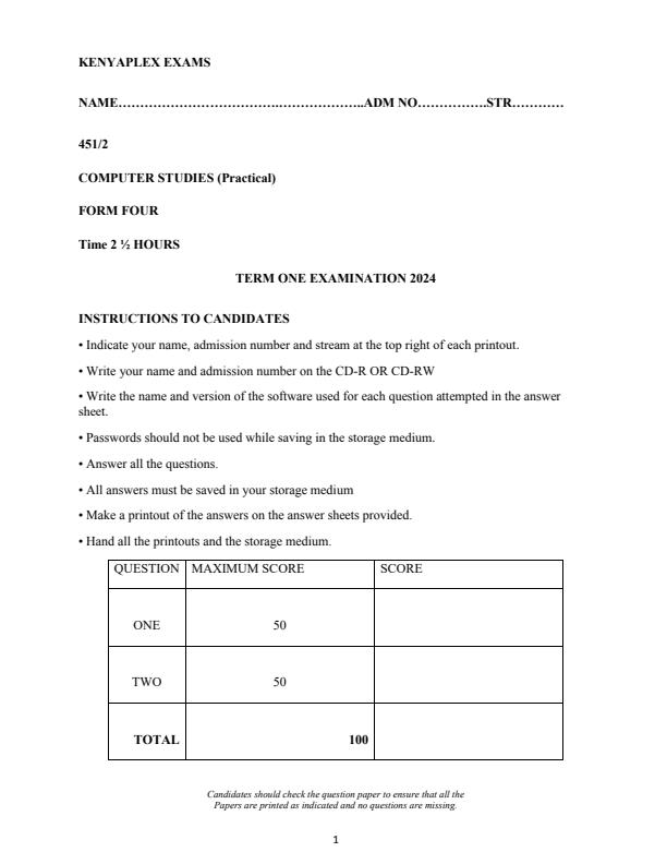 Preview page Form-4-Computer-Studies-Paper-2-End-of-Term-1-Examination-2024_2264_0.jpg