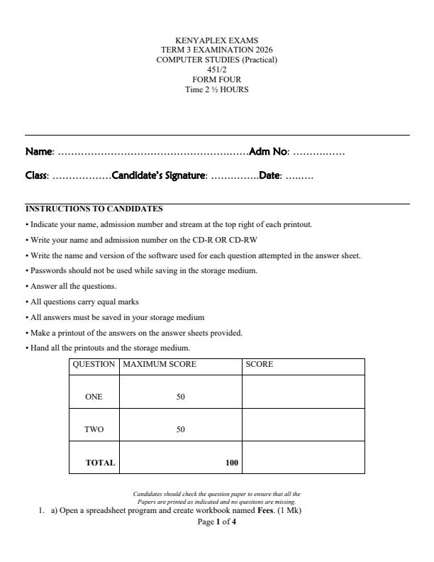 Preview page Form-4-Computer-Studies-Paper-2-Term-3-Opener-Exam-2026_6670_0.jpg