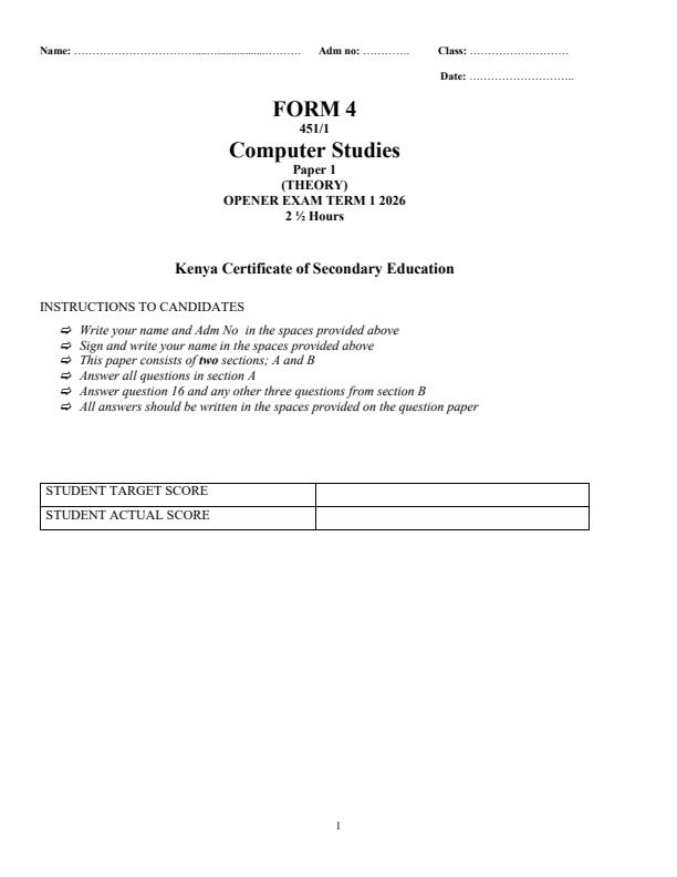 Preview page Form-4-Computer-Studies-Term-1-Opener-Exam-2026_4906_0.jpg