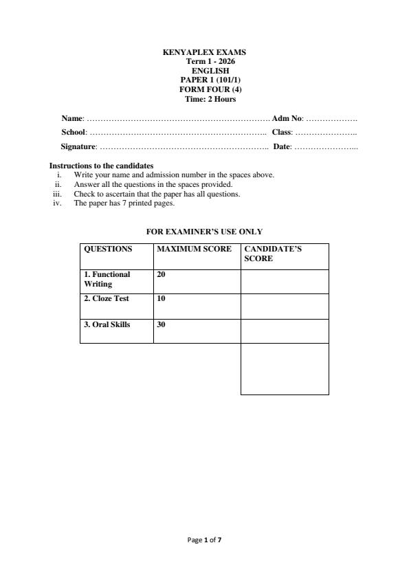 Preview page Form-4-English-Paper-1-End-Term-1-Exam-2026_5493_0.jpg